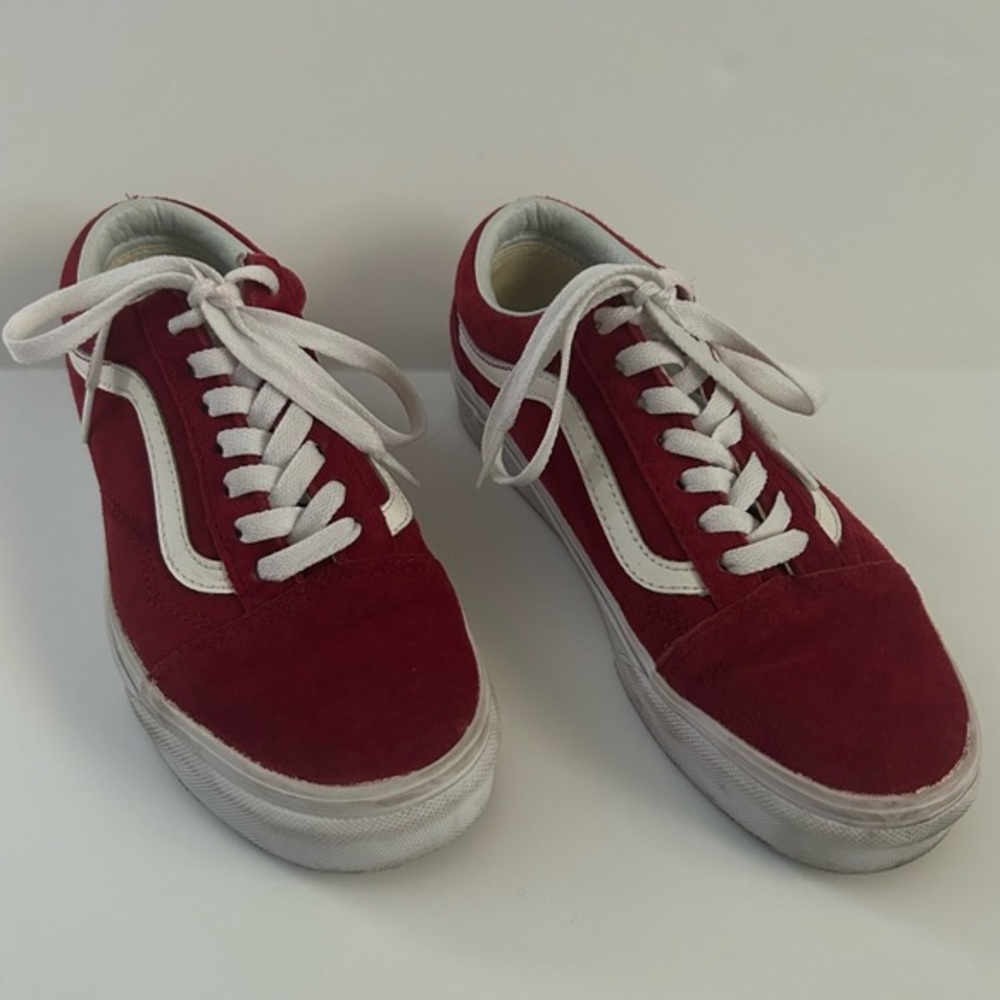 Vans Old Skool Red Suede Low Top Lace Up Scotchgard 3M Size M/5‎ W/6.5